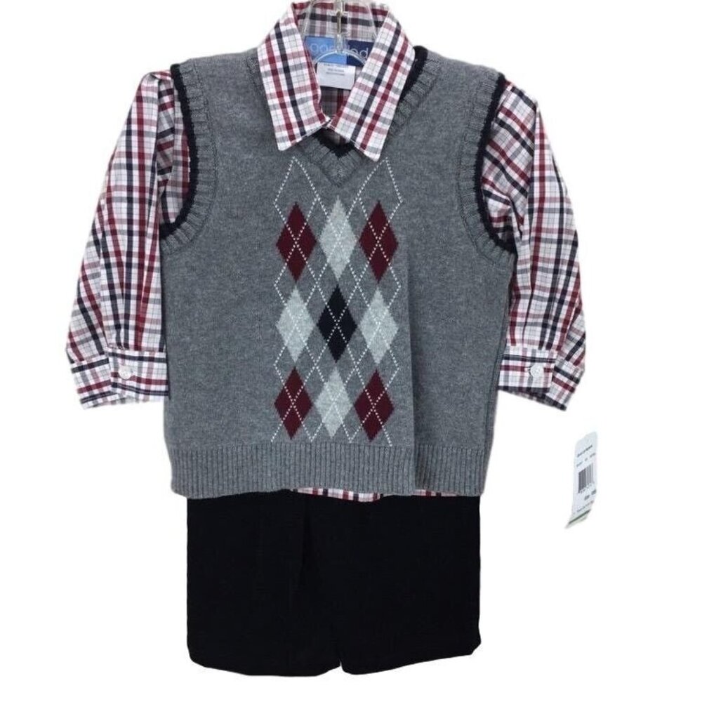 Good Lad Boys Outfit 18 M Sweater Vest Pant Toddler Black Red Gray 3 Pc